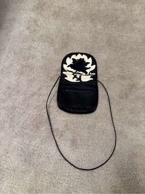 Vintage Hanae Mori Black Satin Crossbody Shoulder Bag Floral Applique Evening